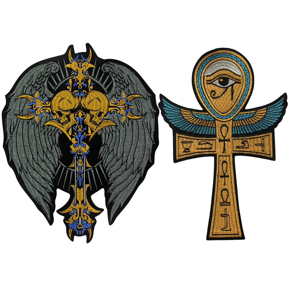 Punk Wings Skull Biker Rock Large Embroidered Patch Appliques Iron on Patches Badge Clothes Sewing