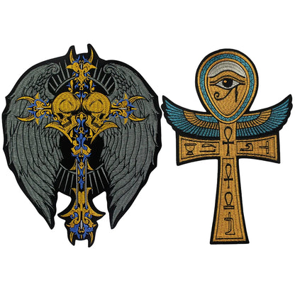 Punk Wings Skull Biker Rock Large Embroidered Patch Appliques Iron on Patches Badge Clothes Sewing
