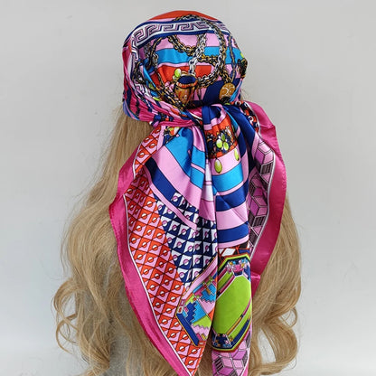 90cm Women Four Seasons Square Silk Satin Bandana Wrap Shawl Scarves Scarfs Sqk2