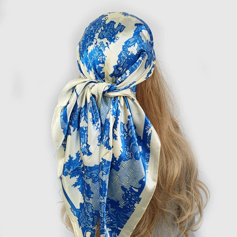 90cm Women Four Seasons Square Silk Satin Bandana Wrap Shawl Scarves Scarfs Spk3