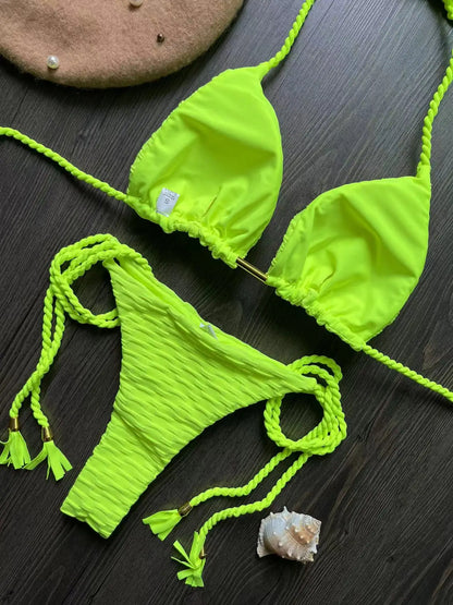 sexy bikini set w/ braided straps and split swimsuit 2-piece beach swimsuit