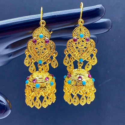 Dubai Ethiopia Tassel Gold Color African Women Bridal Wedding Drop Earrings