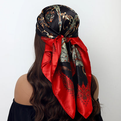 90cm Women Four Seasons Square Silk Satin Bandana Wrap Shawl Scarves Scarfs Sqk7