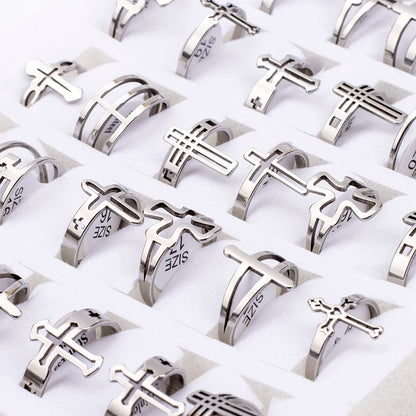 36Pcs/Lot Wholesale Stainless Steel Hollow Cross Charms Fashion Rings