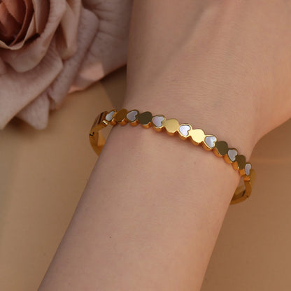 Women Flower Shaped Crystal, Heart Shaped Shell Stainless Steel Bracelet Bangle