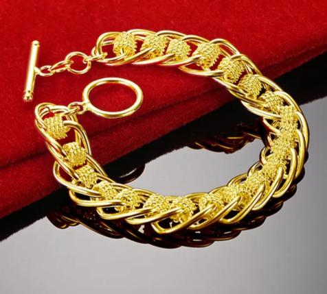 925 Sterling Silver 18K Gold Women Fashion Charm Wedding Engagement Party Multi-Ring Bracelet