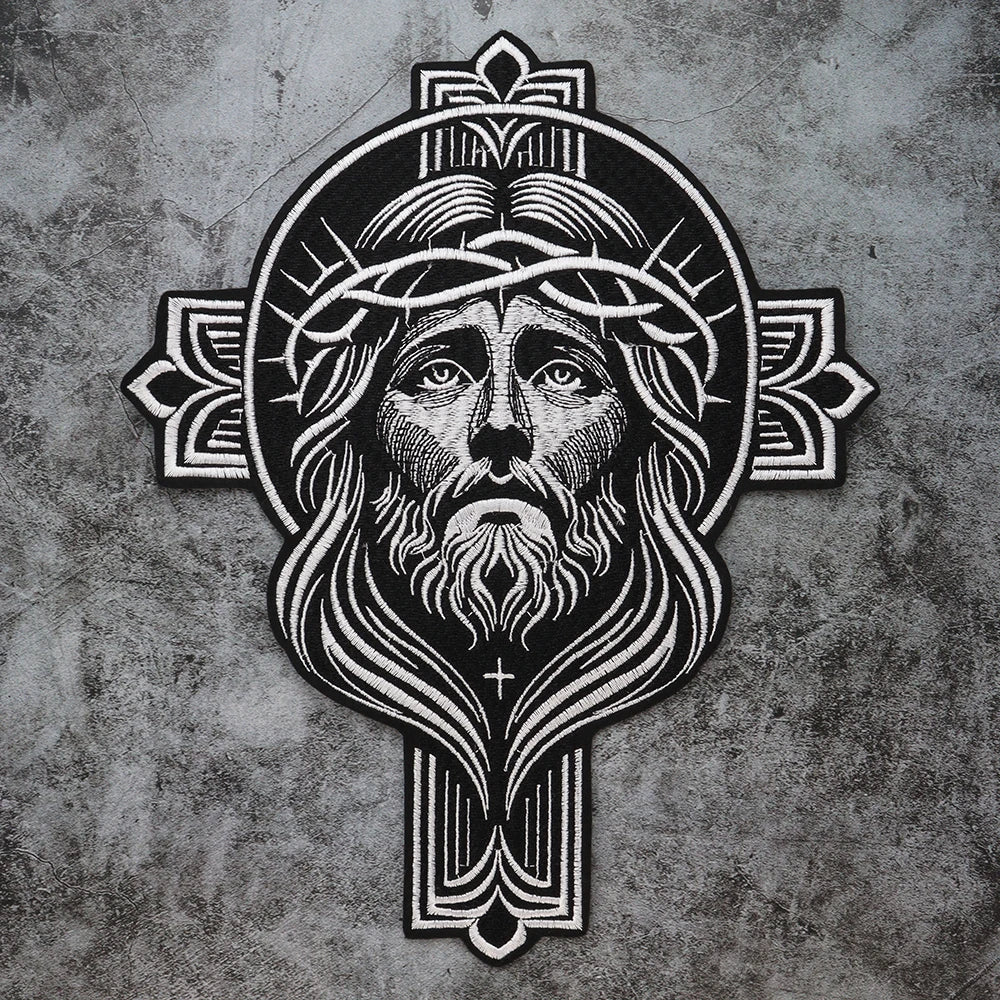 Big Cross Skull Gothic Punk Rock Iron on Patches Embroidered Crown Skull Patch Clothes Sewing Stickers