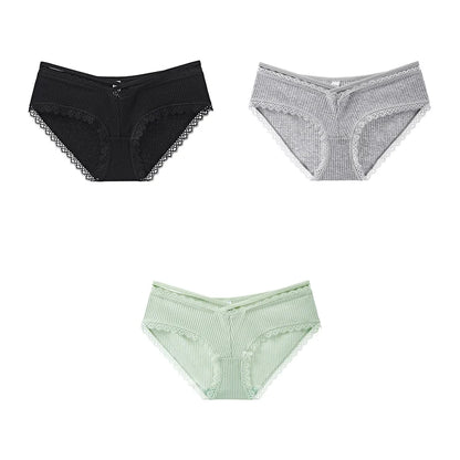 3Pcs Cotton Briefs Underwear Women Solid Soft Underpants Low-Rise Panties