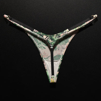 Women Ice Slik Low Waist G-String Leopard Flower Panties Briefs Thong T-back Underwear Lingerie