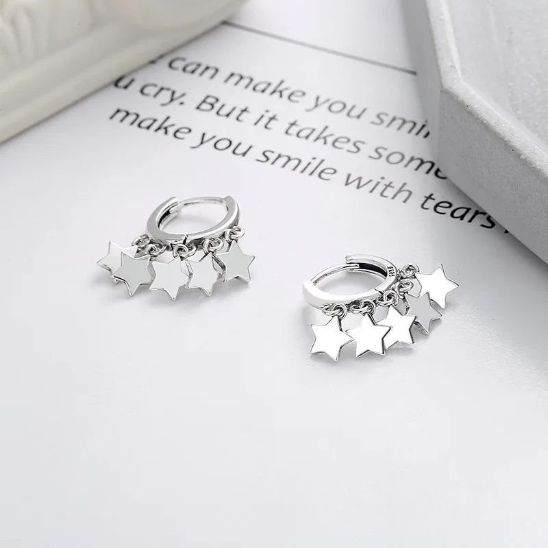Solid 925 Sterling Silver Fashion Bridal Wedding Star Drop Earrings