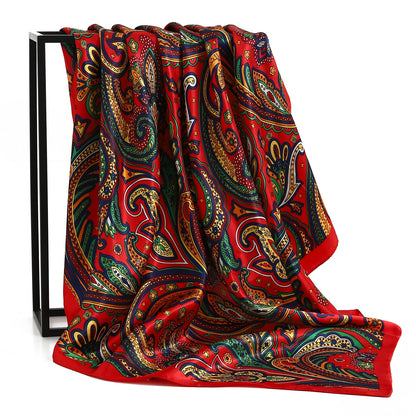 90cm Women Four Seasons Square Silk Satin Bandana Wrap Shawl Scarves Scarfs kfy1