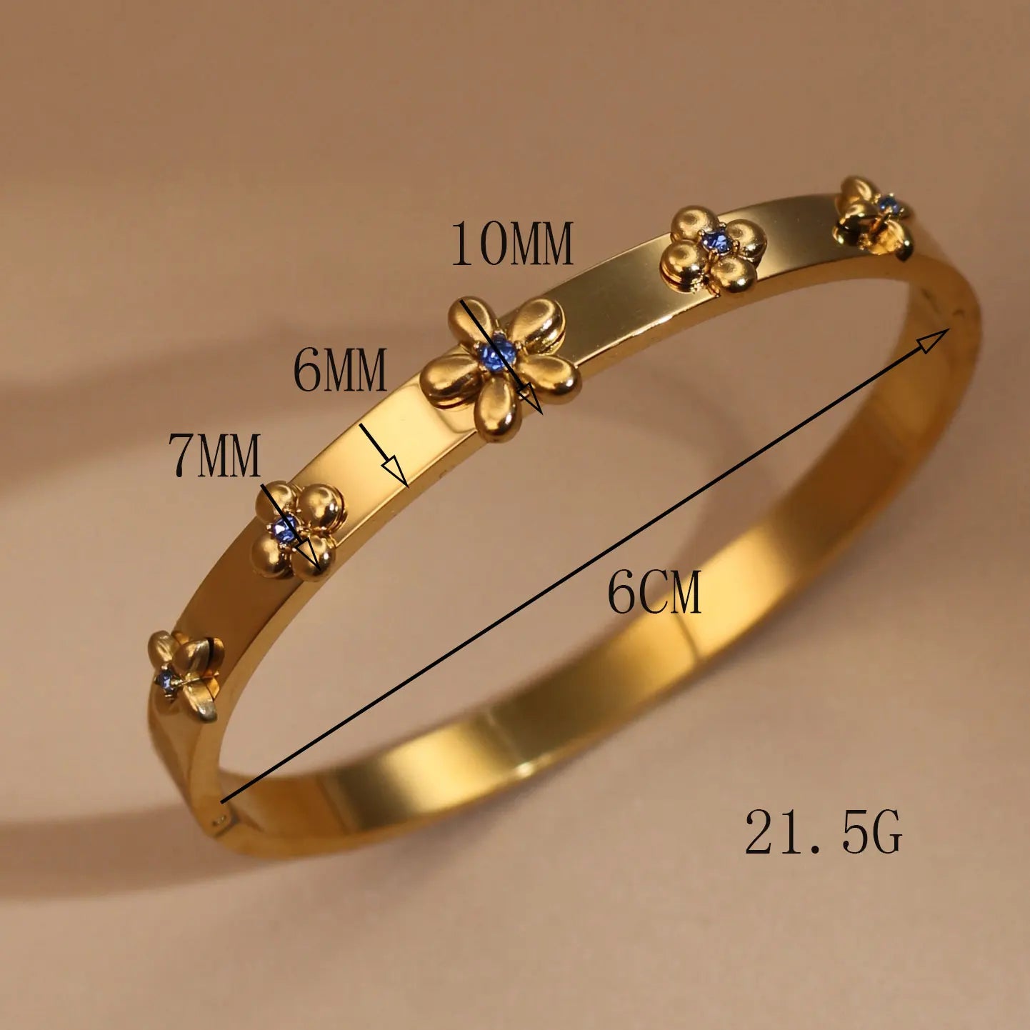 New Floral Blue Zircon Lentil Design 18K Gold Plated Stainless Steel Women's Bracelet Jewelry