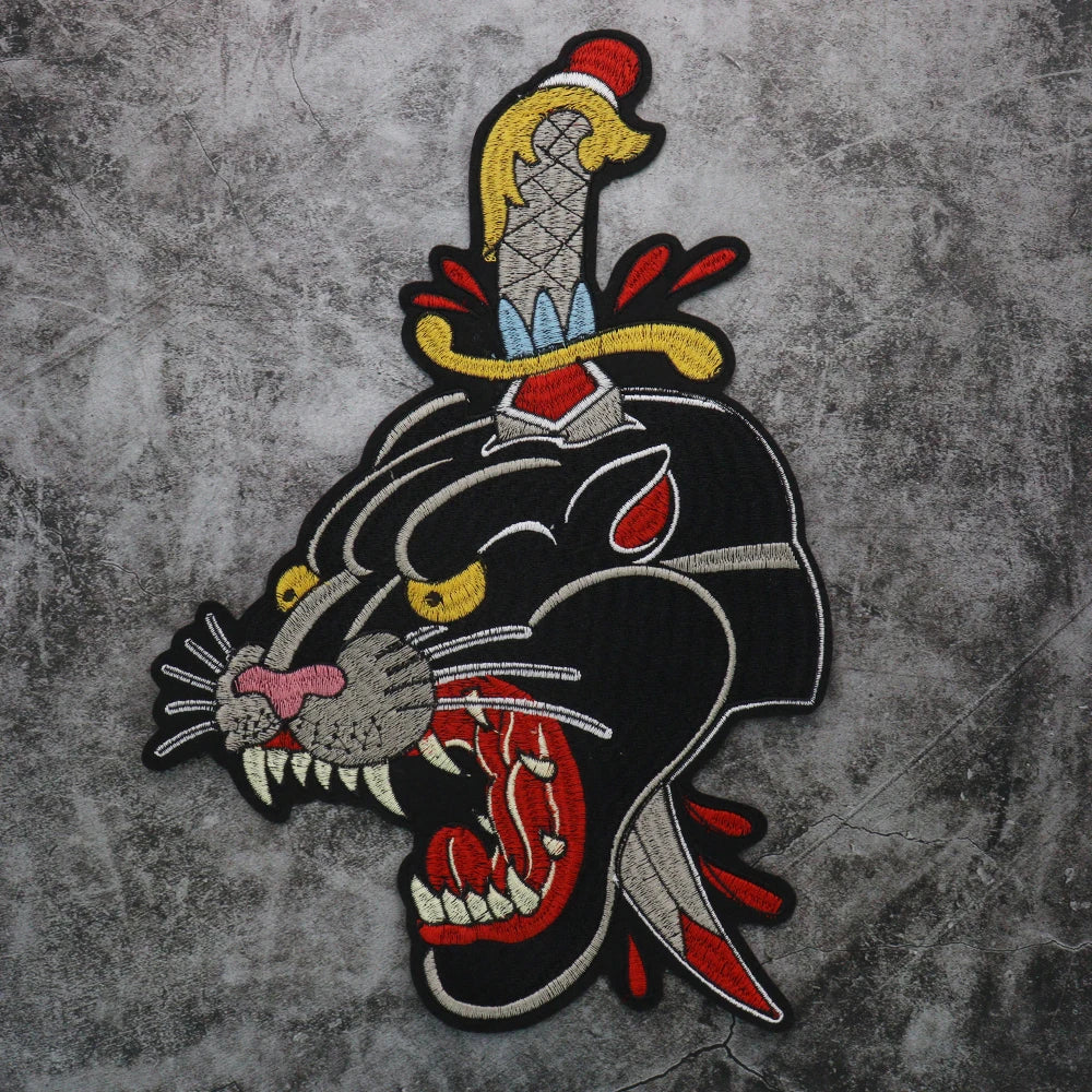 Animal Embroidery Leopard Sword Embroidered Patches for Clothing Applique Iron On Sewing