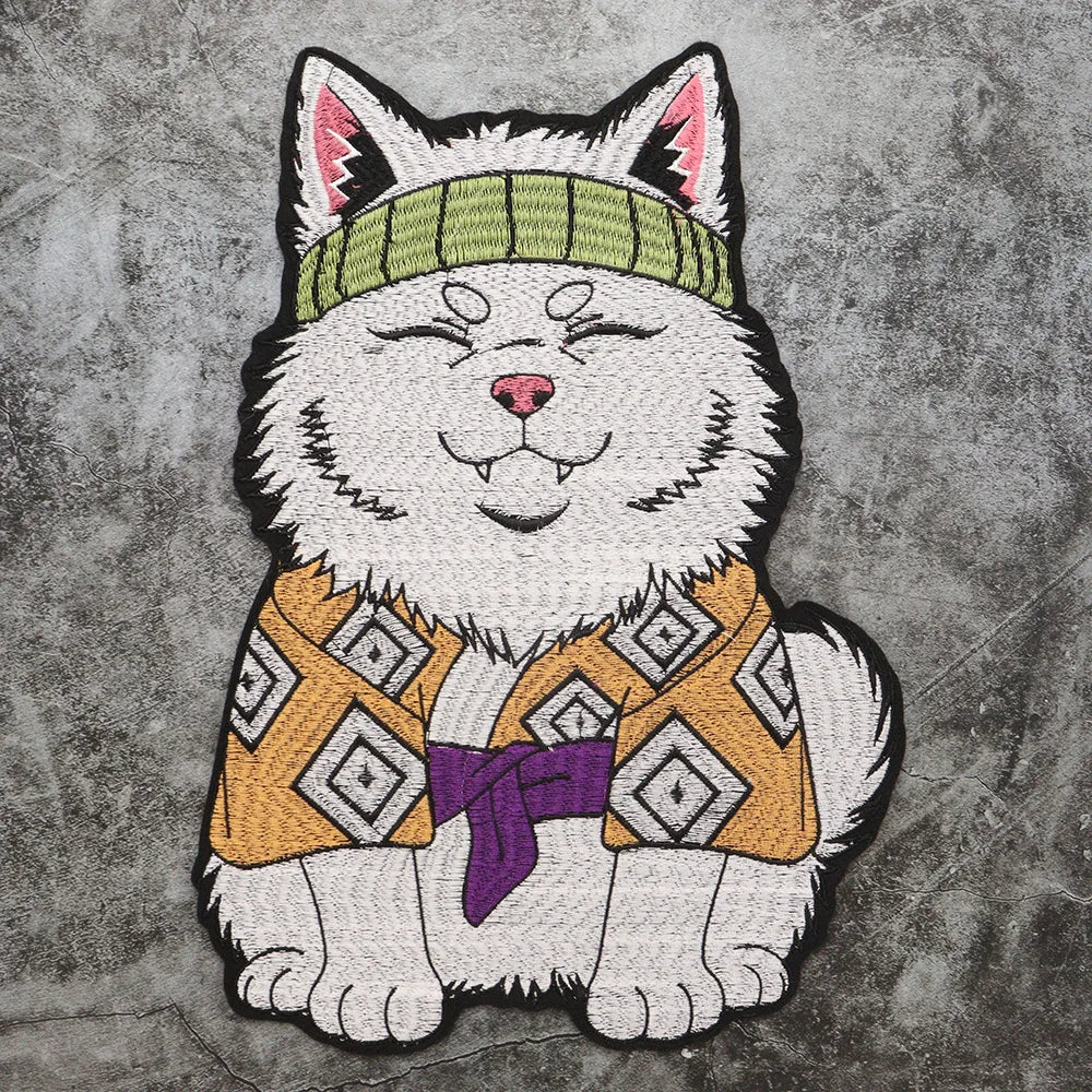 Japanese Cartoon Noodle-Eating Cloak Cat Embroidered Patches Iron on Badges Twill Craft Sticker Clothes
