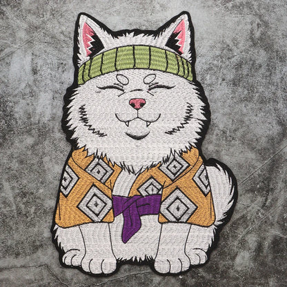 Japanese Cartoon Noodle-Eating Cloak Cat Embroidered Patches Iron on Badges Twill Craft Sticker Clothes