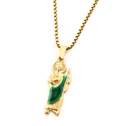 Women Men Stainless Steel Gold Color St. Jude Religious San Judas Tadeo Pendant Necklace