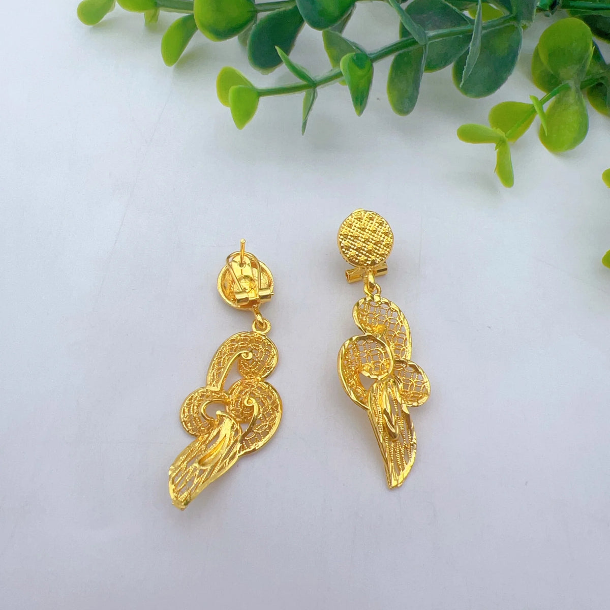 Indian 24K Gold Plated Big Floral Women African Dubai Bridal Wedding Necklace Earrings Jewelry Set