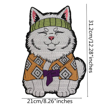 Japanese Cartoon Noodle-Eating Cloak Cat Embroidered Patches Iron on Badges Twill Craft Sticker Clothes