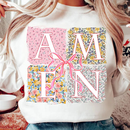 Floral Amen Bible Verses DIY Iron-On Heat Transfer Sticker Decal T-shirts Sweatshirts Bag Clothes Pillow Decor