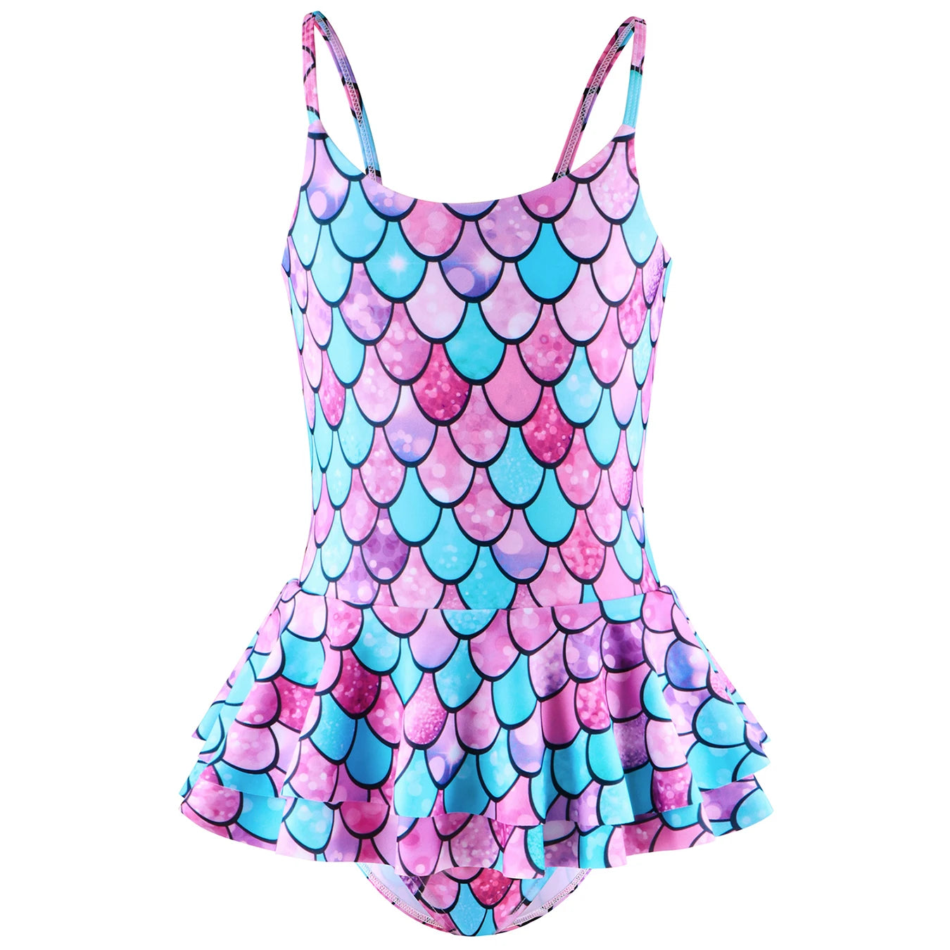 One Piece Kids Girls Sleeveless Scale Printed Swimwear Beach Rash Guard Swimming Suit