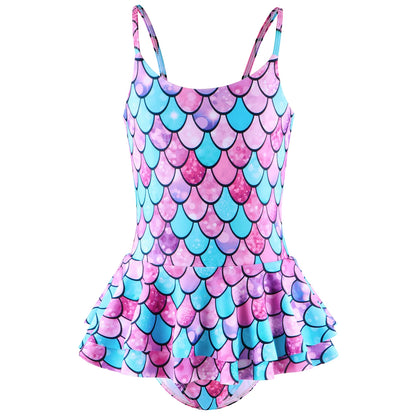 One Piece Kids Girls Sleeveless Scale Printed Swimwear Beach Rash Guard Swimming Suit