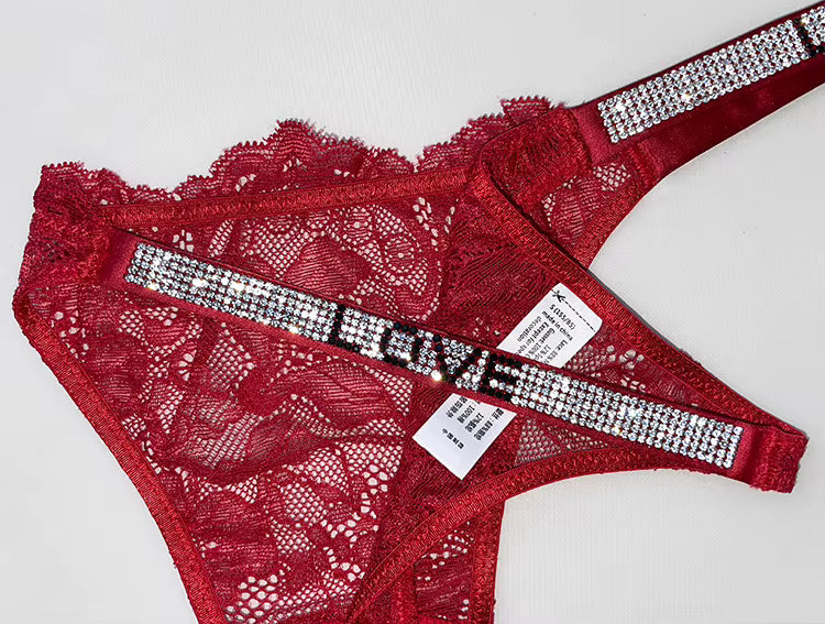 Women Lace Seamless Underwear Rhinestone G-String Thong Low Rise Panties Briefs