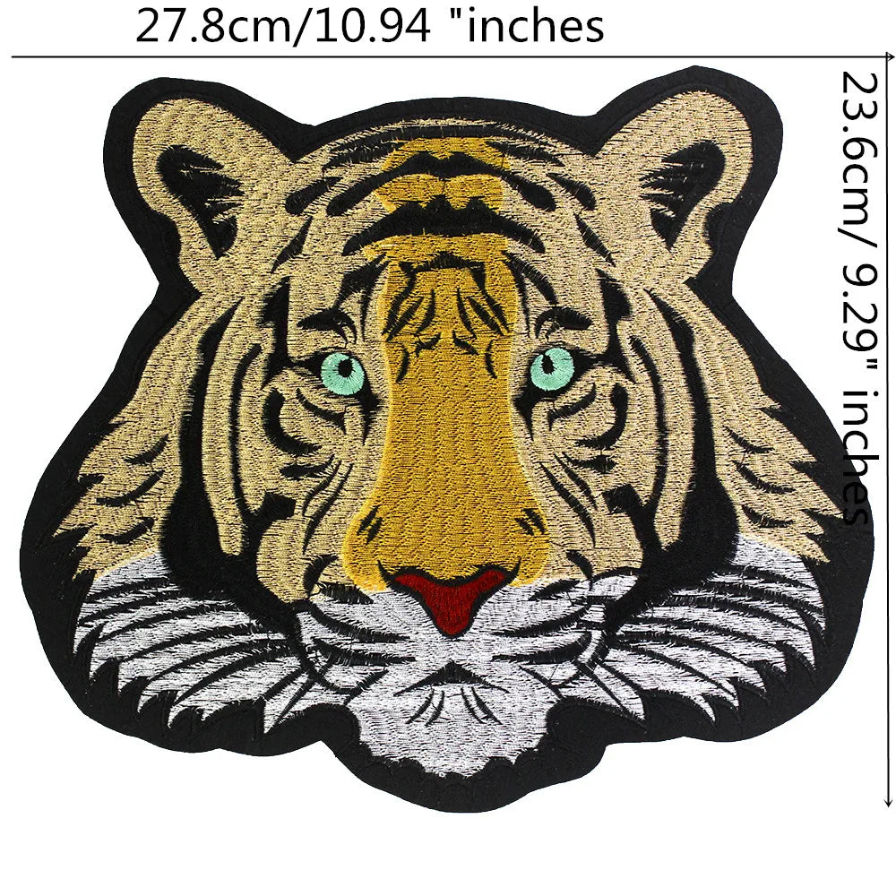 Large-size biker Punk Motorcycle Embroidered Tiger Skeleton Patch Appliques Iron on Patches Badge Clothes Sewing