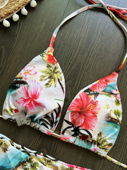 Women's Swimsuit Two-piece Triangle Halter Botany Print Bikini Swimwear Bathing Brazilian Suit