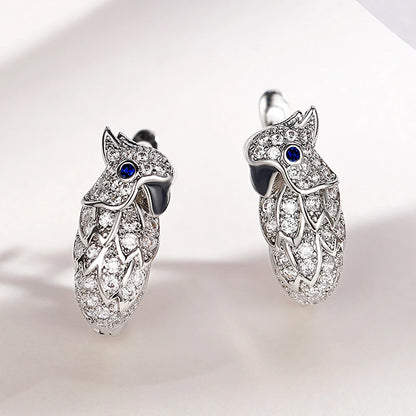 Women Creative Animal Cartoon Design Parrot Zircon Ear Hooks Earrings