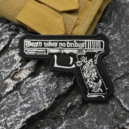 Death Takes No Bribes pistol Embroidered Patch Iron-On Sewing Clothes Patches Applique