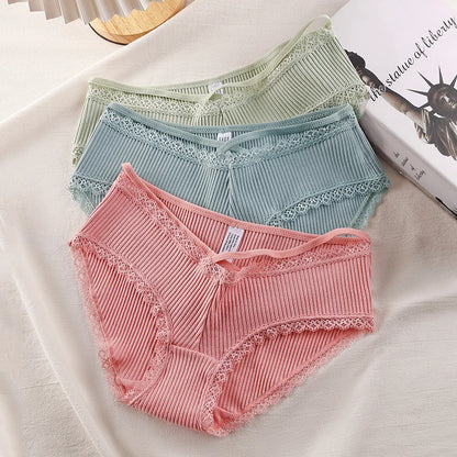 3Pcs Cotton Briefs Underwear Women Solid Soft Underpants Low-Rise Panties