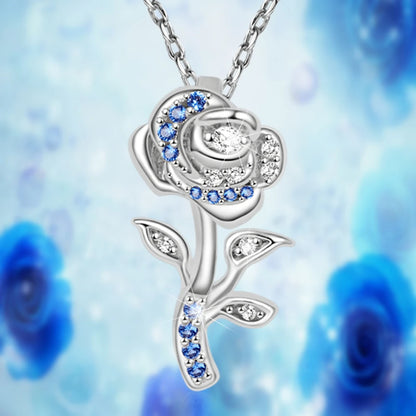 Luxury Romantic Design Blue White Rose Zircon Pendant Necklace