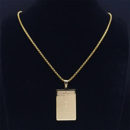 Men Women Stainless Steel Portuguese Religious Christian Cross Bible Verse Prayer Necklace