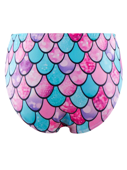 2pcs Kids Girl Sleeveless Pink Ruffle Crop Tops Scale Print Swim Briefs Swimming Suit