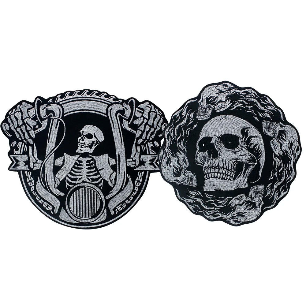 Skull Biker Cool Embroidery Patch Appliques Iron on Patches for Clothing Sewing