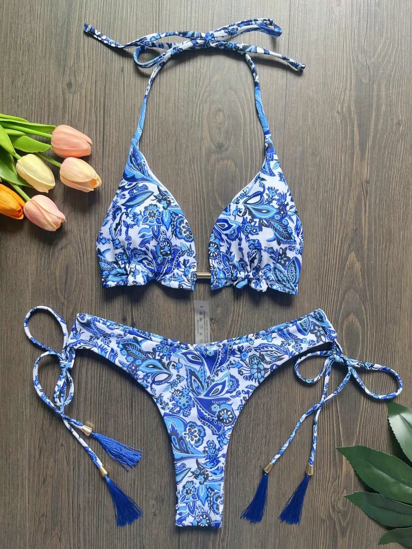 Women Print Cut Out Swimwear Low Waist Swimsuit Micro Bathing Triangle Beachwear Bikinis Set