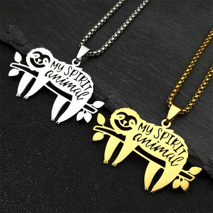 Cute Sleep Sloth My Spirit Animal Women Men Stainless Steel Gold Silver Chain Necklace