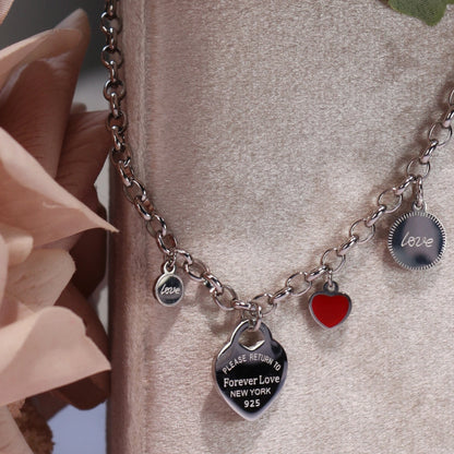 Women Fashion Stainless Steel Gold color Bangle LOVE Heart Pendant LOVE Bracelet