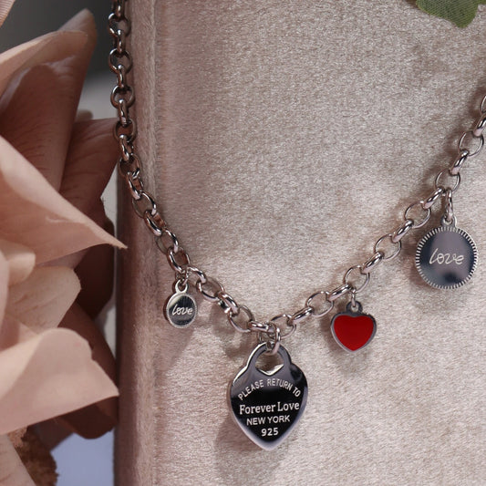 Women Fashion Stainless Steel Gold color Bangle LOVE Heart Pendant LOVE Bracelet
