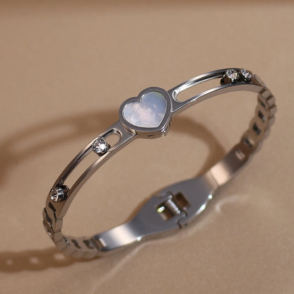 Luxury Heart-Shaped Shell Zircon Design 18K Gold-Plated Stainless Steel Bracelet Bangles