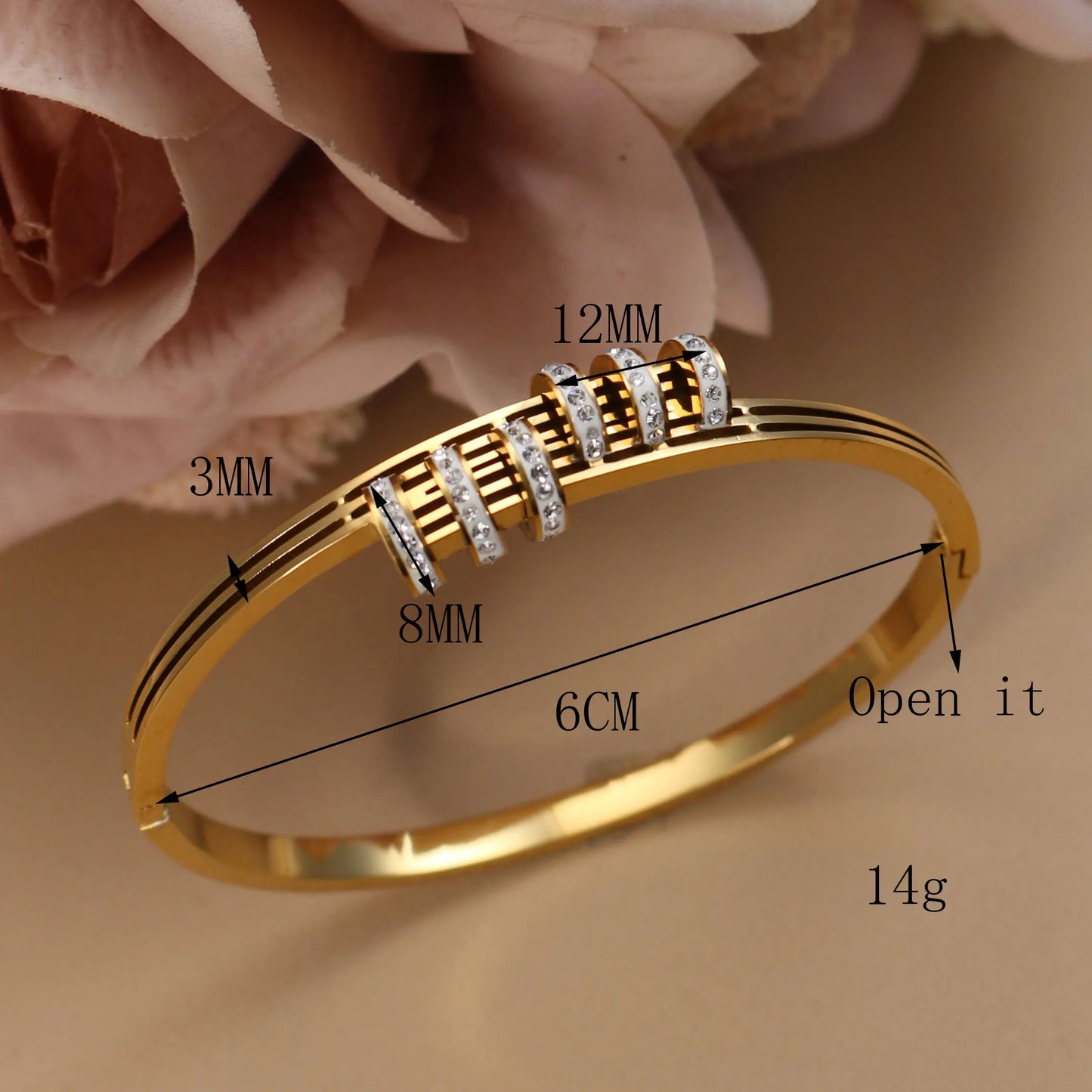Women's Love Stainless Steel Crystal Bracelets Half Face Hollow Design Bracelet Bangle Jewelry Gifts