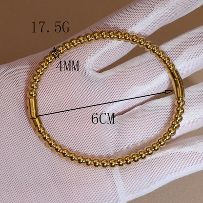 Women 18K Gold-Plated Stainless Steel Bead Open Bracelet Clasp Design Bangles Jewelry