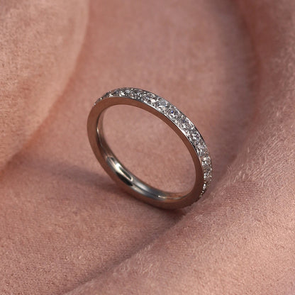 2mm Women 18k gold plated Stainless Steel Crystal CZ Eternity Wedding Ring Gifts
