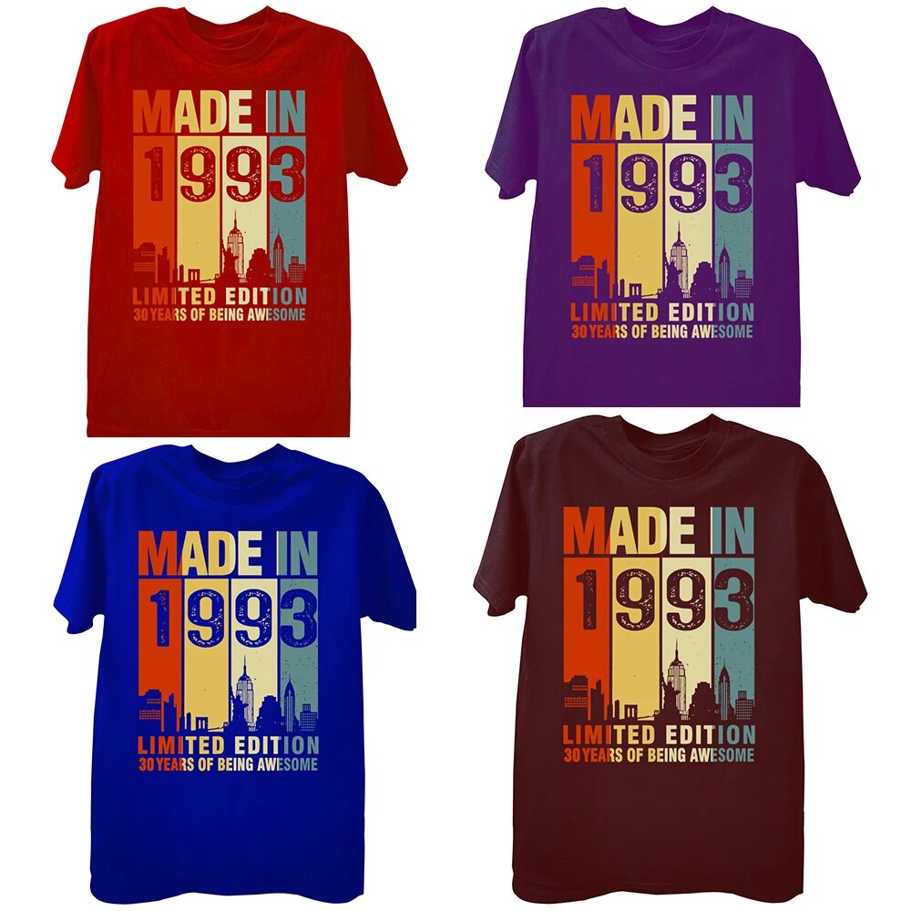 Men Made In 1993 Limited Edition Fashion Streetwear Short Sleeves Tee Shirt