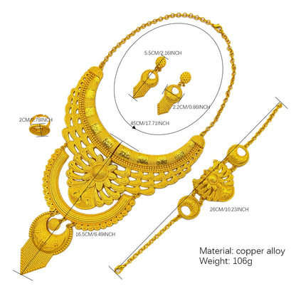African Dubai Big 24K Gold Plated Women Wedding Indian Brazilian Pendant Necklace Earrings