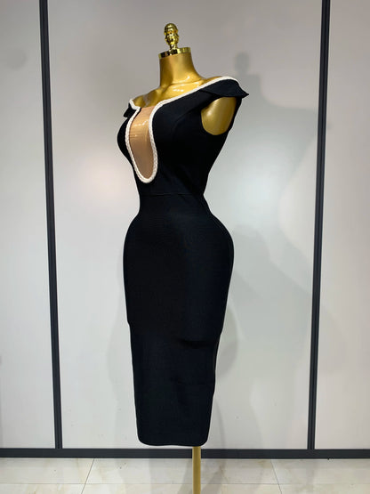 Sexy Mesh Patchwork Bandage Off Shoulder Cocktail Evening Party Birthday Dress