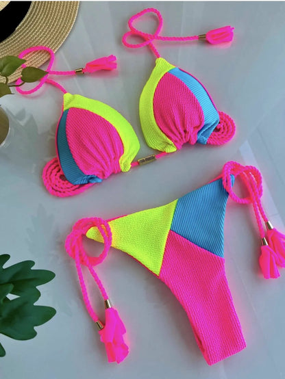 Sexy Splices 2 Pieces Bikinis Swimsuit Push Up Brazilian Beachwear Bathing Suit