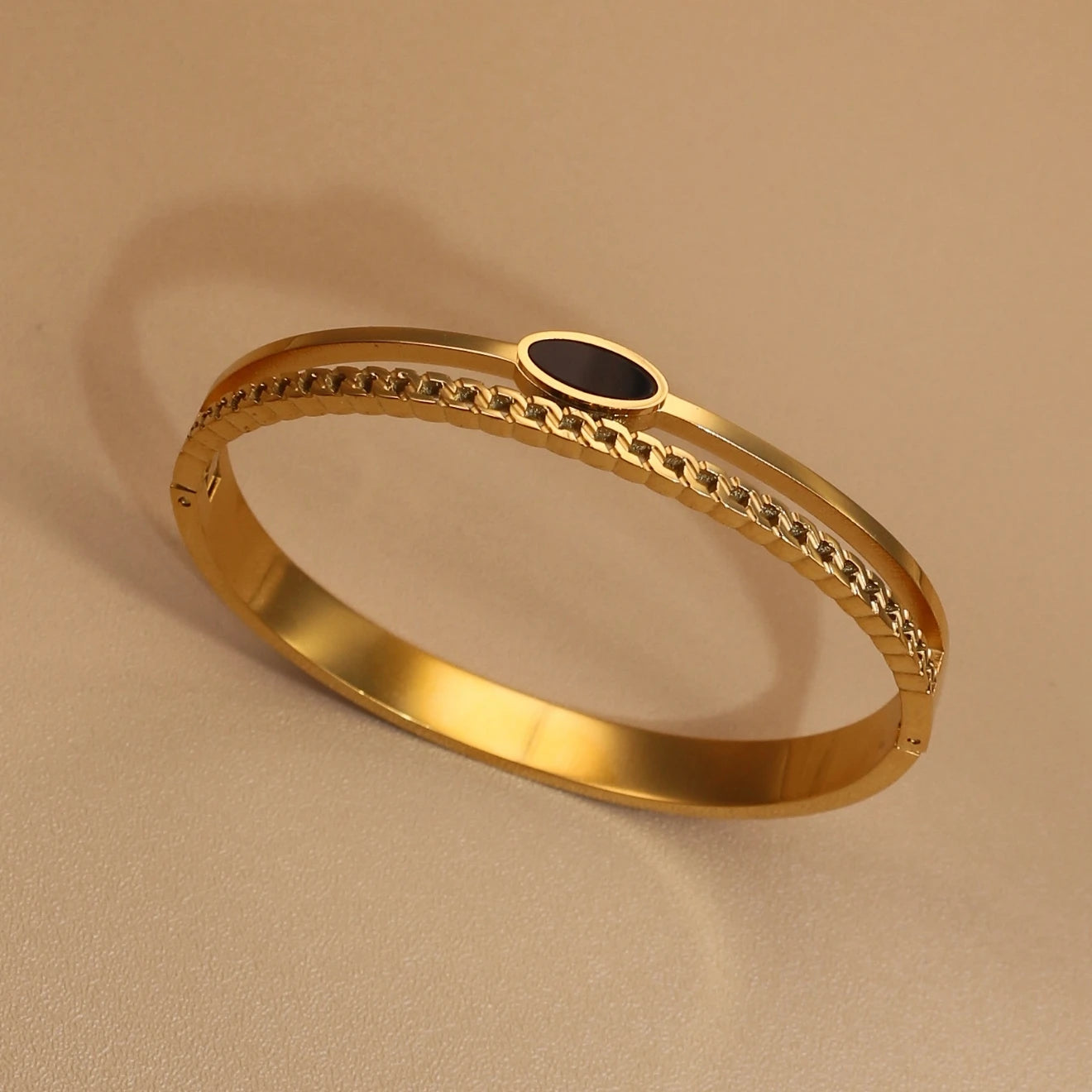 Luxury 2-In-1 Wedding Gold Black Acrylic Stainless Steel Ring Bangles Set