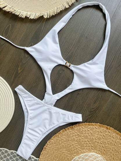 Sexy Halter Asymmetric One Shoulder Cut Out Monokini Swimwear One Piece Swimsuit Bather Bathing Suit