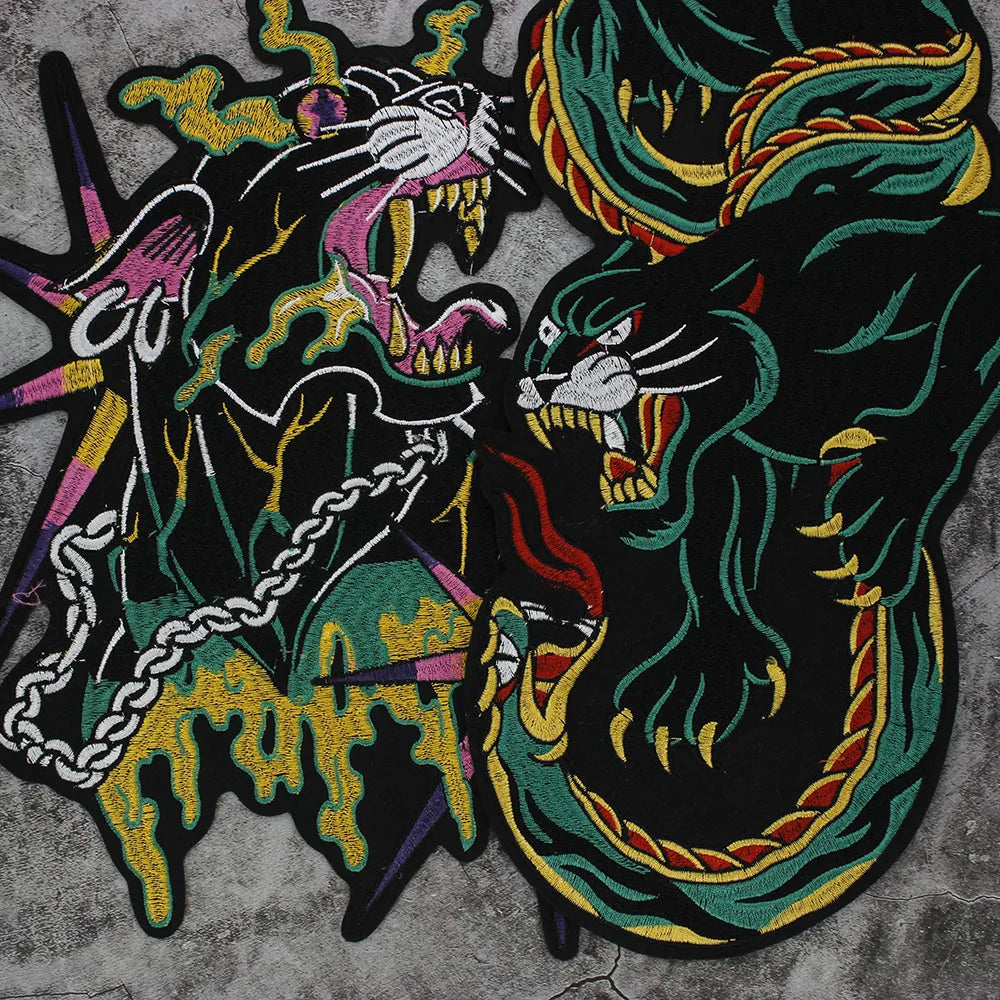 Green Snake and Tiger Embroidered Patch Appliques Iron on Patches Badge Clothes Sewing